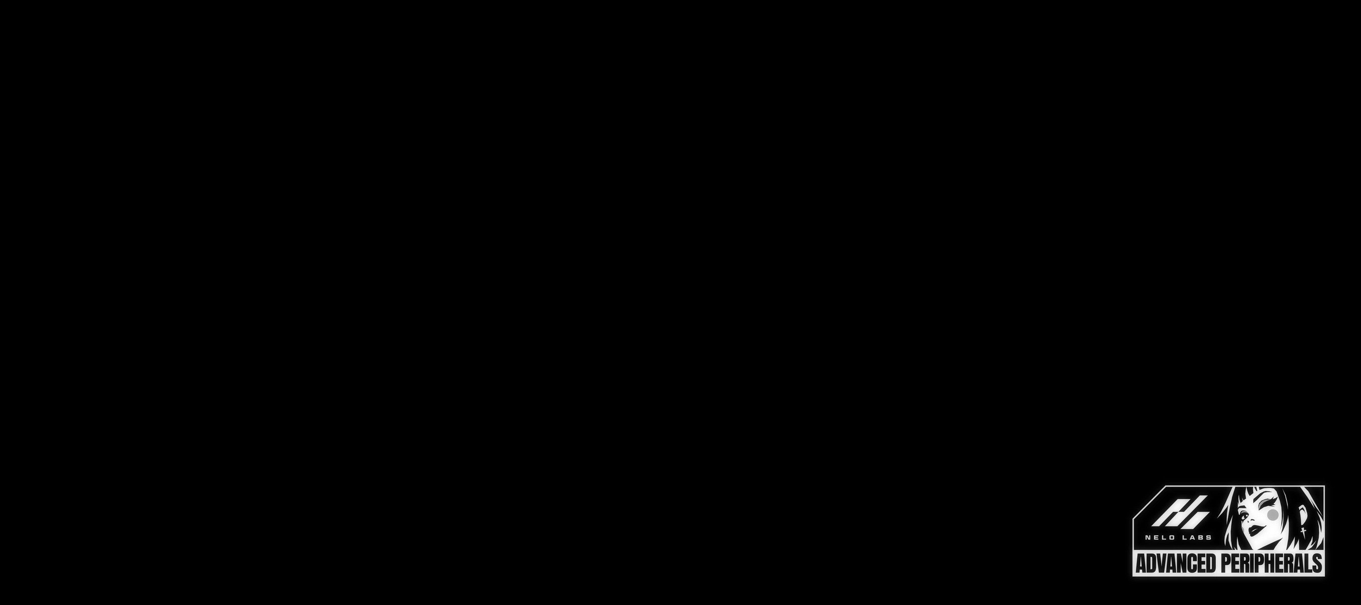 The final Advanced Peripherals design: a black extended desk mat with the original NELO Labs illustrated badge in the lower-right corner